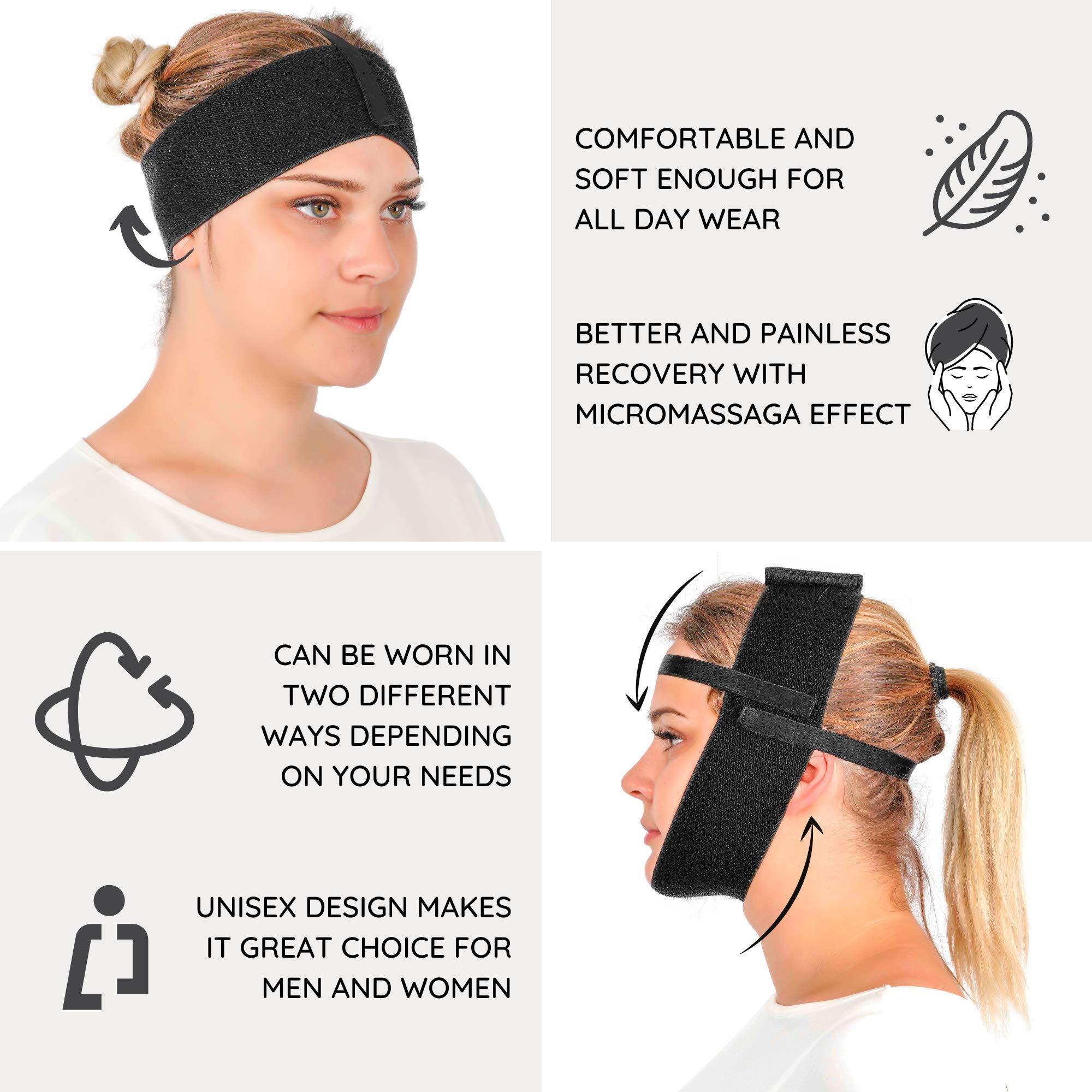 ikido Post Surgery Facial Compression Garment Chin Strap Band, Double Chin Face Wrap Tape, Jawline Exerciser, Face Slimmer, Jowl Tightening, Chin Lifting Belt (Black)