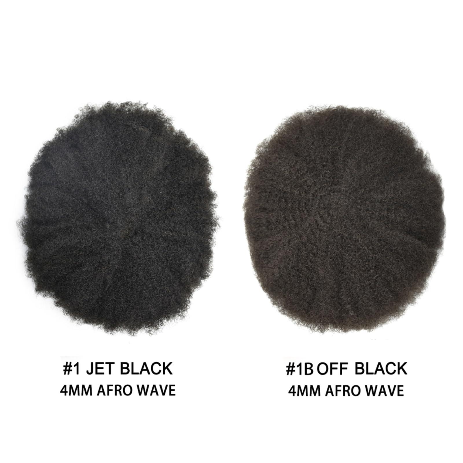 JUST HAIR Afro Hair Units for Black Mens Toupee Hairpieces African American Man Weave Units Curly Hair Repalcement System 4MM Afro Wavy, Jet Black #1