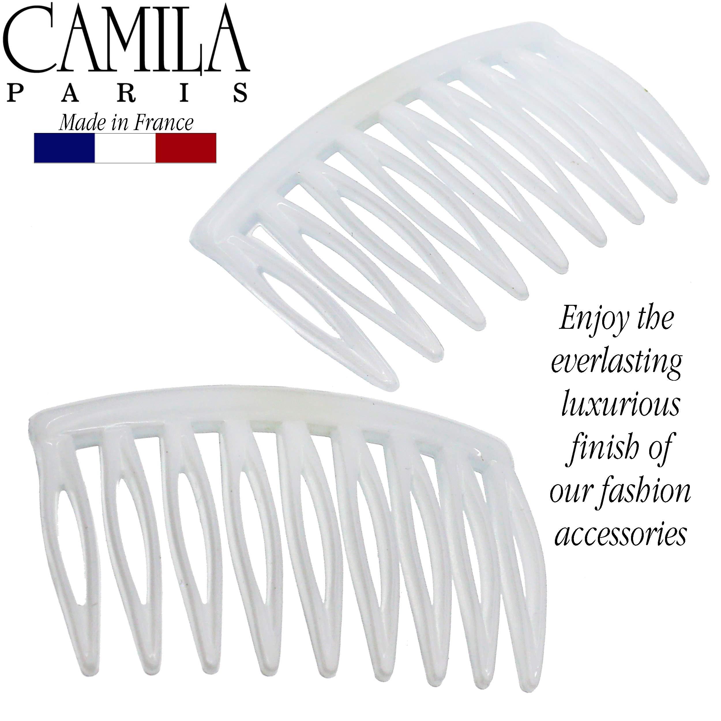 Camila Camila Paris CP3108 French Hair Side Comb, Small, Curved White French Twist Hair Combs Decorative, Strong Hold Hair Clips for Women Bun Chignon Up-Do Styling Girls Hair Accessories, Made in France