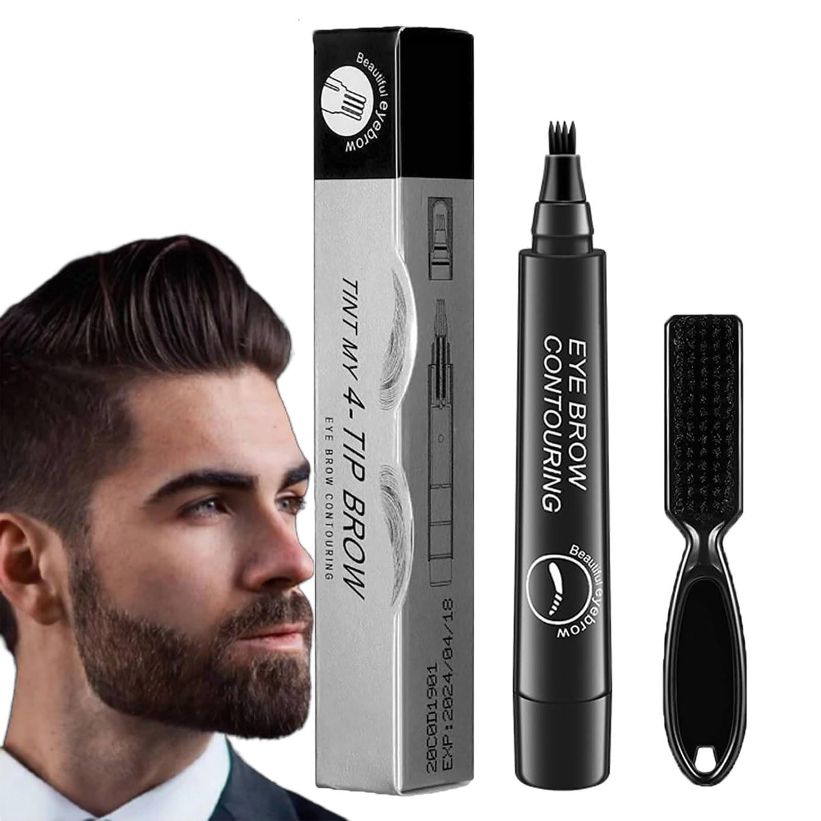 QINMAO 4 Points Multi-Used Pen,4 Points Multi-Used Waterproof Beard Filling Pen Kit,Magic Microblading Eyebrow Pencil,Waterproof 4 Tipped Precise Brow Pen (Black)