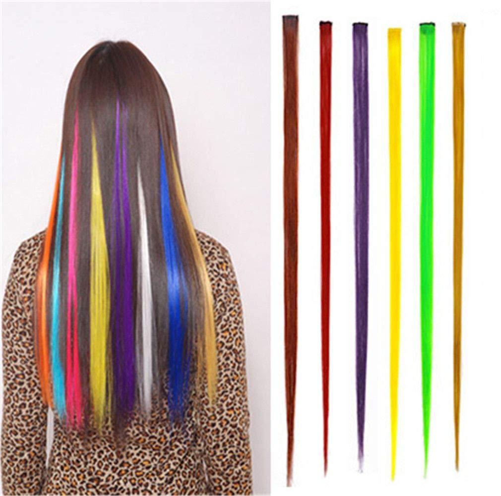 Aimeely Aimeely 6PCS Colorful 22" Long Straight Party Cosplay Hair Extensions Clip In Hairpieces for Women 1#