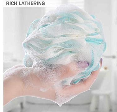 MAKEGELD Bath Sponge for Women Men Kids, Soft Shower Loofah Exfoliating Scrubber,Shower Luffa Ball, Bathroom Body Loufa Sponges Puff for Silky and Smooth Skin, Deep Cleanse 3 Pack