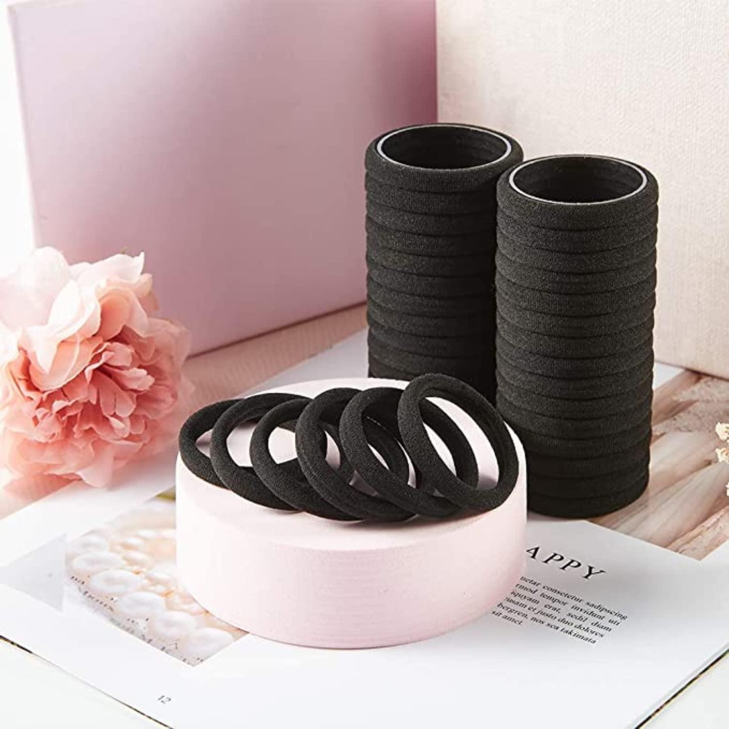 STROWBERRY STROWBERRY Elastic Hair Rubber Band Cotton Strechable Hair Ties For Women and Girls (Black, Pack of 100 Pcs)