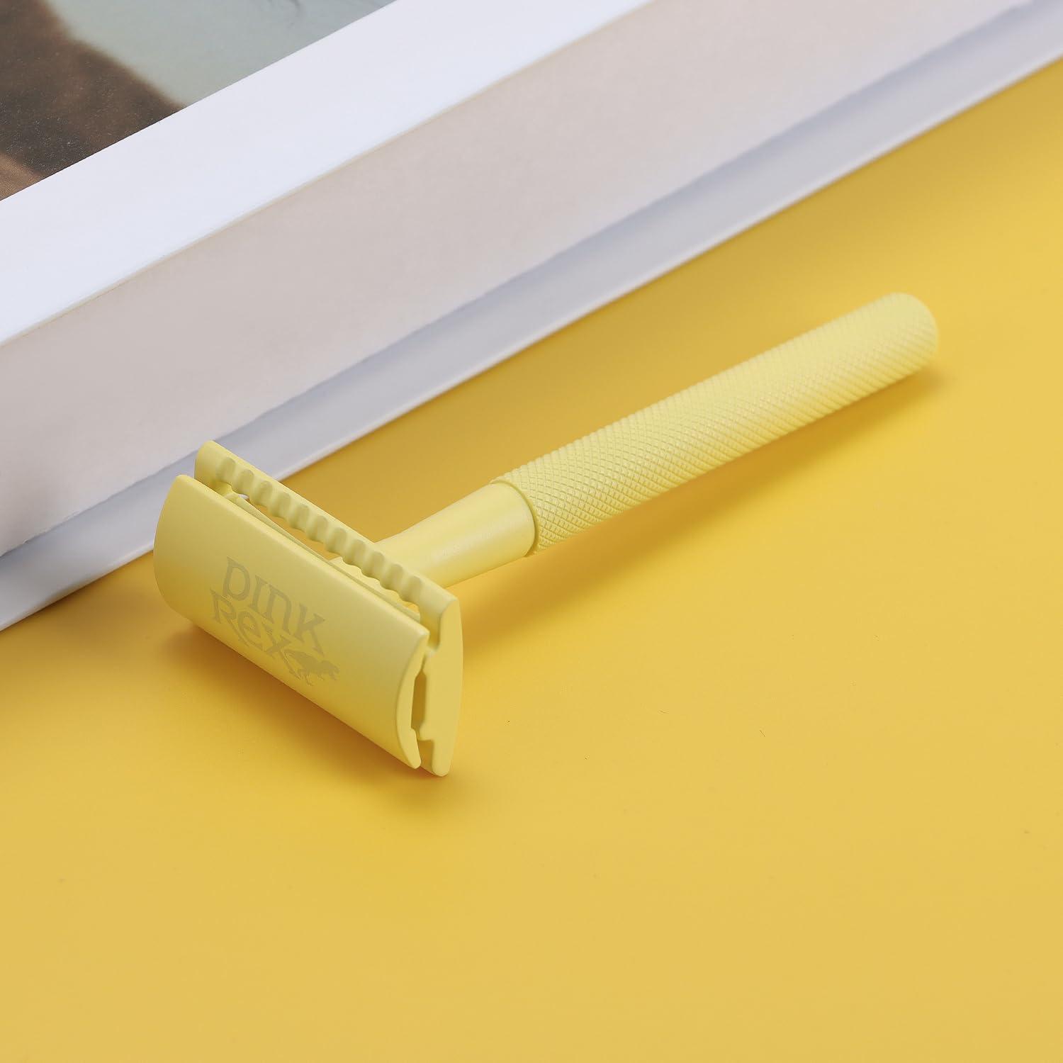 PINK REX PINK REX Women's Double Edge Safety Razor Eco-Friendly Includes 10 Razor Blades (Sunshine Yellow)