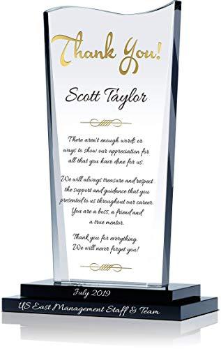 Crystal Central Personalized Crystal Farewell Gift for Boss Leaving or Retiring, Customized with Boss Name and Farewell Message, Unique Going Away Gift for Boss, Manager, Supervisor and Other Leaders (L - 9")