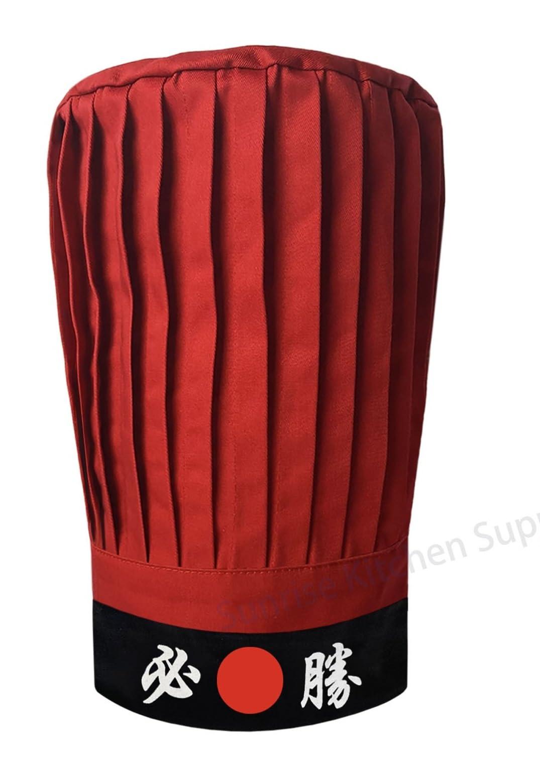 Sunrise Kitchen Supply Sunrise Kitchen Supply Red Hibachi Chef Hat with Tie on Black Japanese Headband (w/Headband Victory)