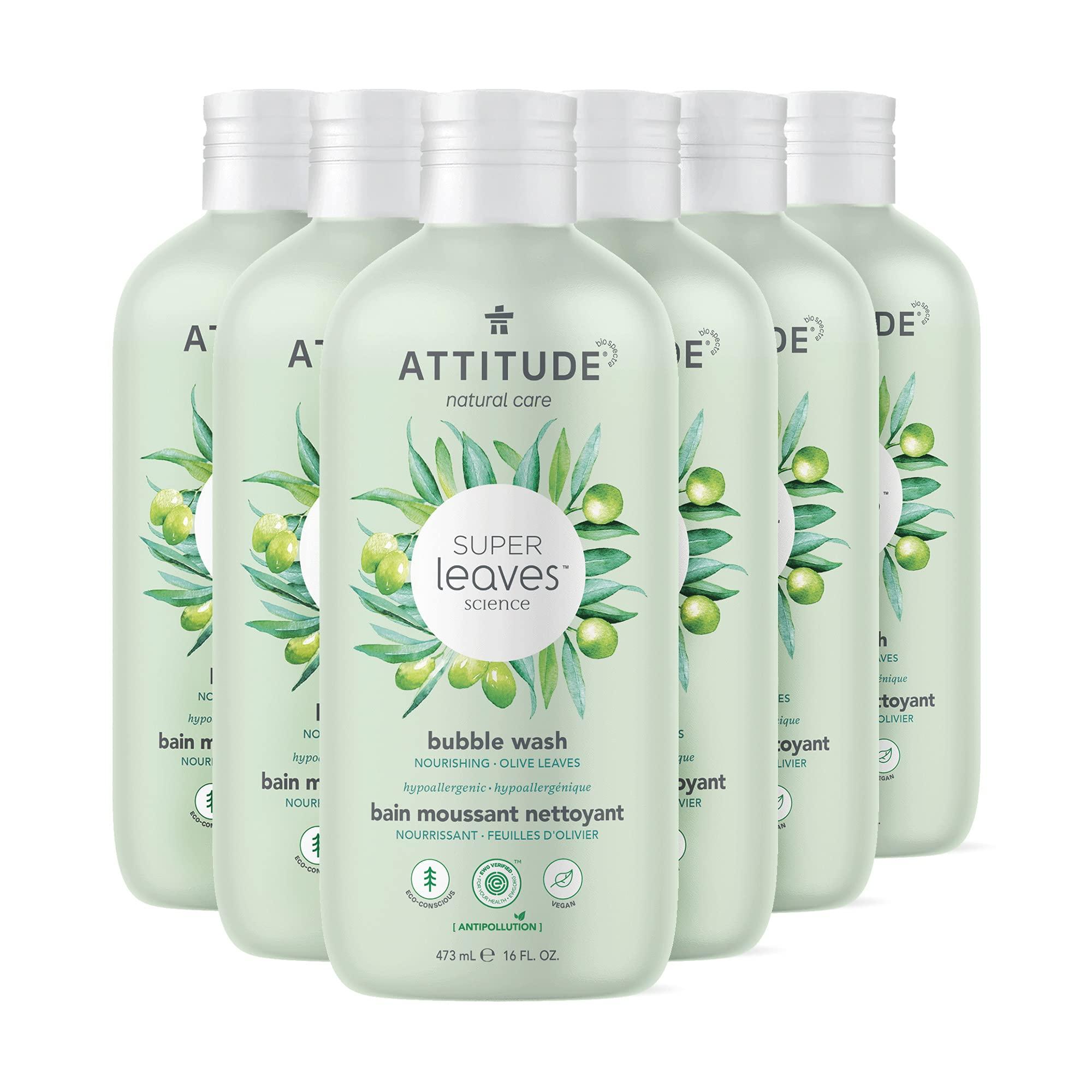 ATTITUDE ATTITUDE Bubble Bath, EWG Verified, Plant and Mineral-Based, Dermatologically Tested, Vegan Body Care Products, Olive Leaves, 16 Fl Oz (Pack of 6)