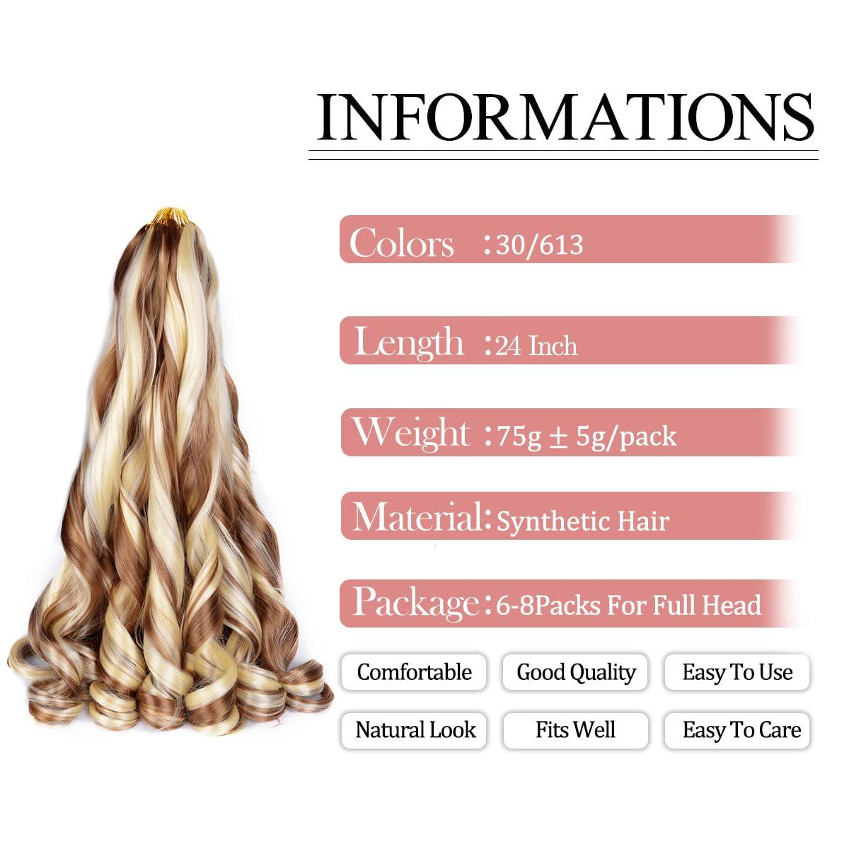 Luoyudu French Curly Braiding Hair for Box Braids 30/613 Loose Wave Braiding Hair 8 Packs 24 Inch 75g/Pack Spanish Curly Synthetic Spiral Curl Braiding Hair Extensions (24 Inch,8 Packs,30/613)