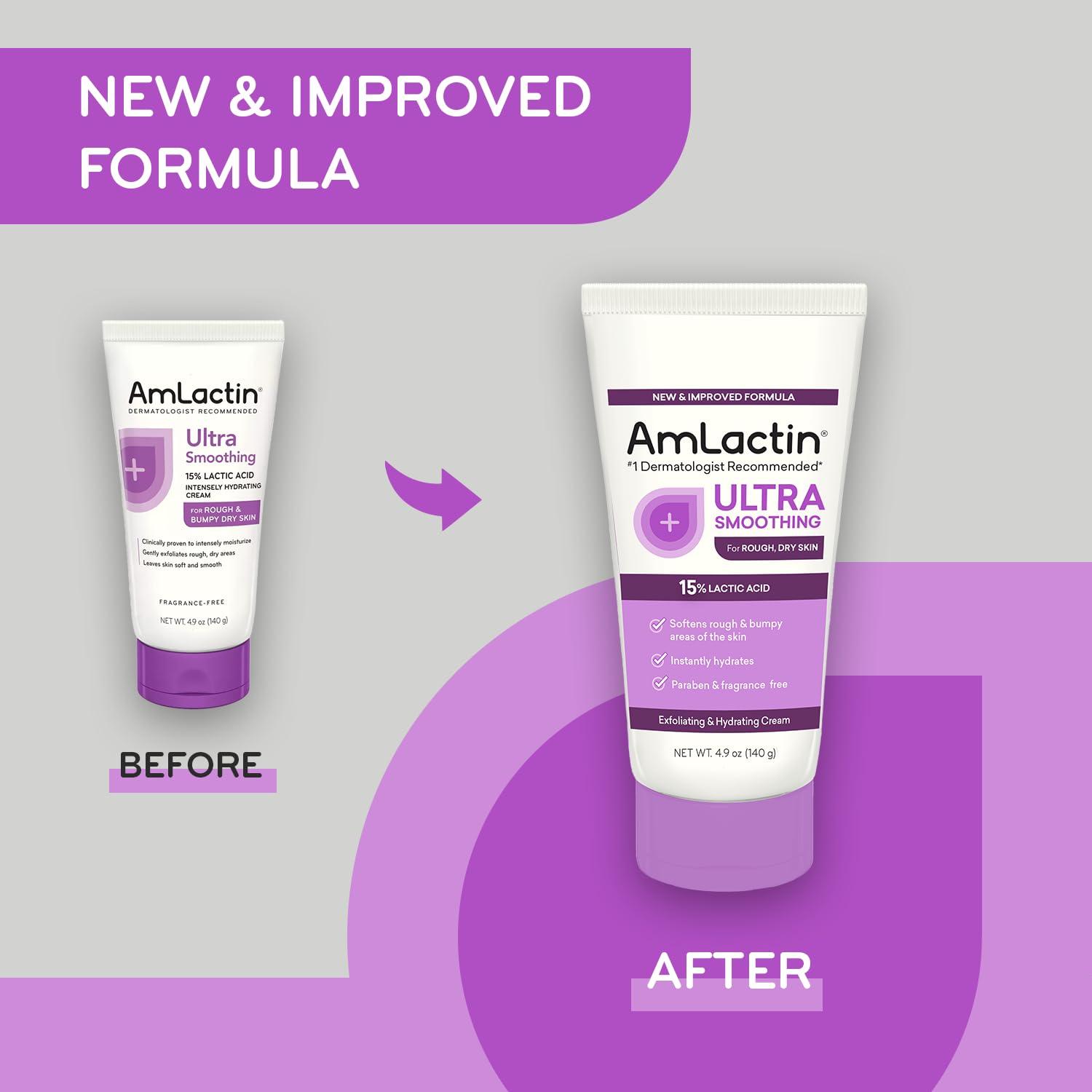 AmLactin AmLactin Ultra Smoothing - 4.9 oz Body & Hand Cream with 15% Lactic Acid - Exfoliator and Moisturizer & Daily Nourish 12% - 14.1 oz Body Lotion with 12% Lactic Acid - Exfoliator and Moisturizer