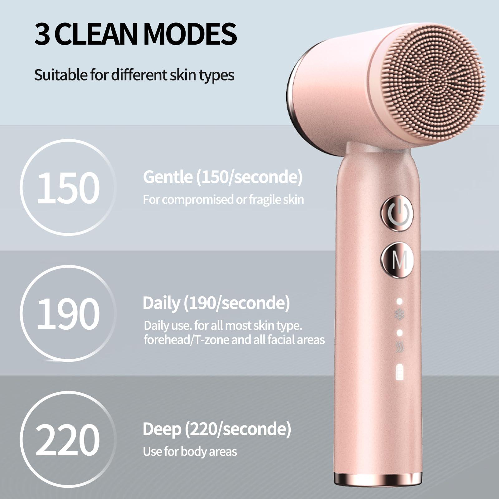 ViQure VIQURE Electric Facial Cleansing Brush,8-in-1 Face Cleansing Brush with Hot & Cold Compress, 6 Brush Heads, 3 Spin Speeds, Waterproof face Scrubber for Exfoliating, Deep Cleansing,Massaging (Pink)