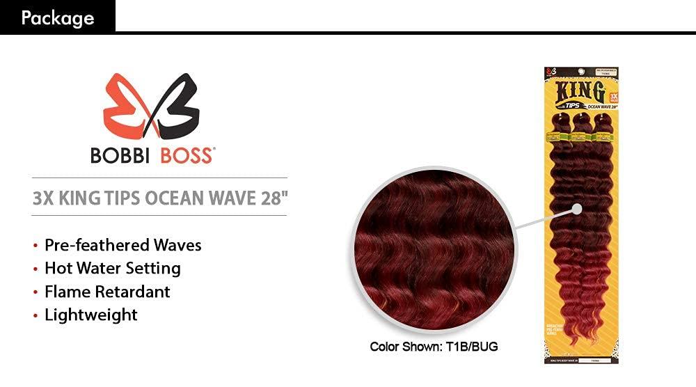 BOBBI BOSS Multi Pack Deals Bobbi Boss Synthetic Hair Braids Pre-Feathered 3X King Tips Ocean Wave 28" (5-Pack, ICYPINK)