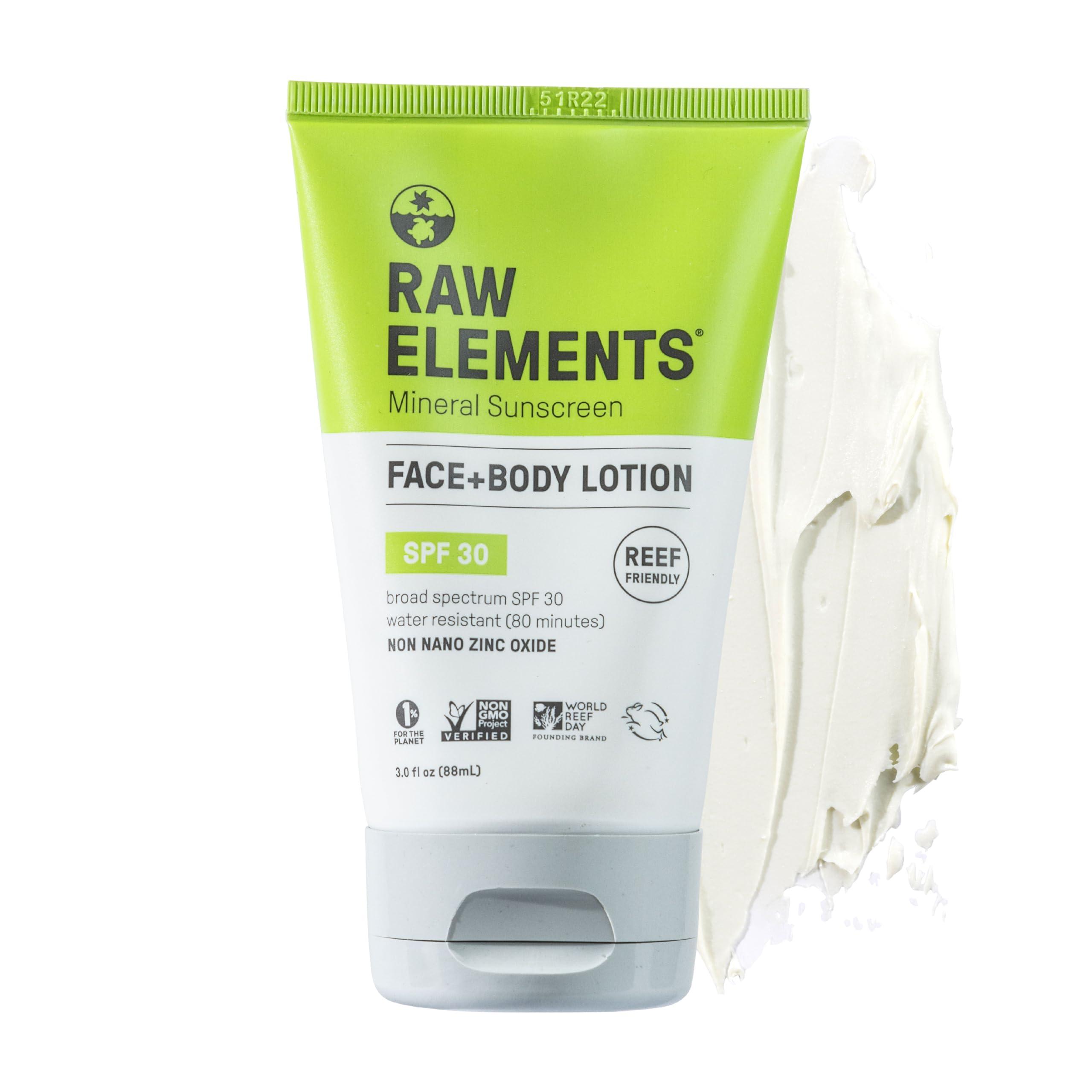 RAW ELEMENTS Raw Elements Face and Body Mineral Sunscreen SPF 30 Tube, Organic Sunblock Daily Protection, Non Toxic Reef Safe, Water Resistant, Cruelty Free, 3 oz (Pack of 1)