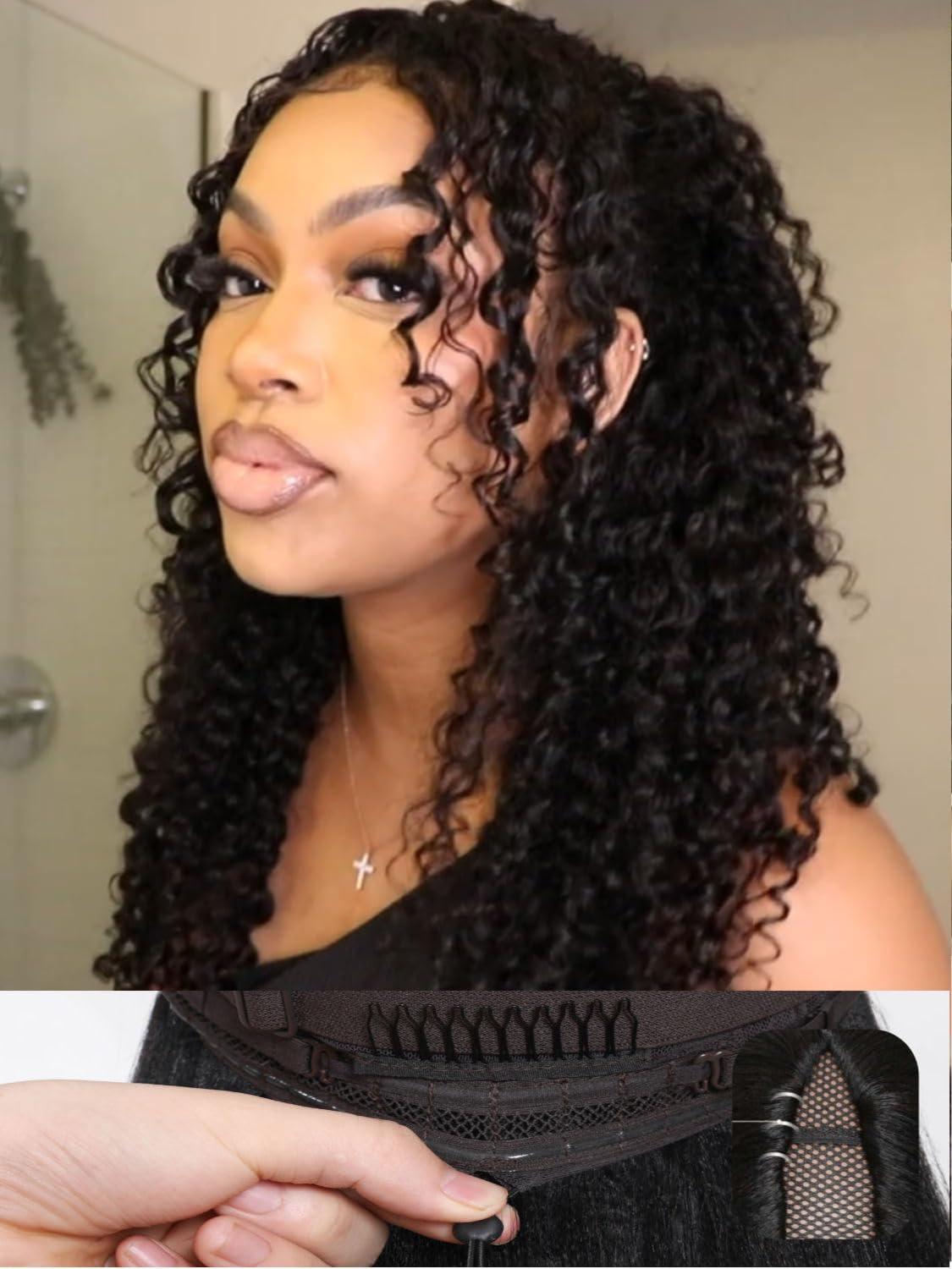 Beauty Forever Beauty Forever V Part Curly Wig Human Hair EasiContour Vpart Wigs No Leave Out Glueless Upgraded U Part Wigs for Women Clip In Half Wig None Lace Front Wigs Natural Color 150% Density 22inch