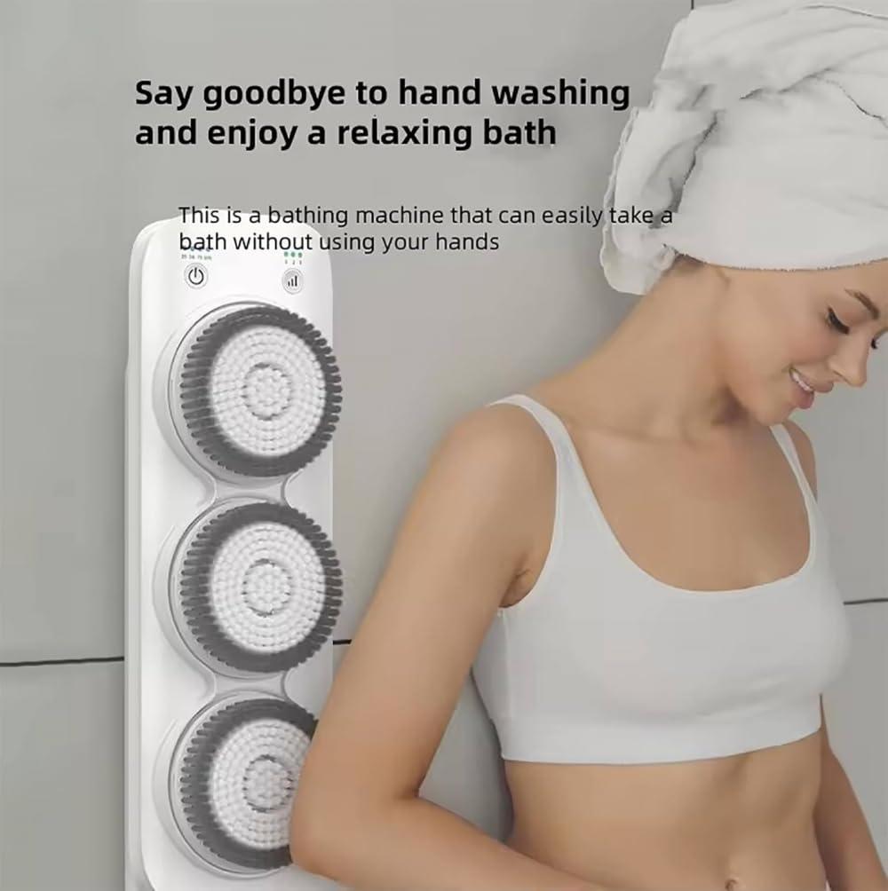 YIJIEHH YIJIEHH Electric Shower Body Brush, Rechargeable Wall Mounted Back Scrubber, Height Adjust 64cm, 33CM Diameter Spinning Skin Brush Rechargeable