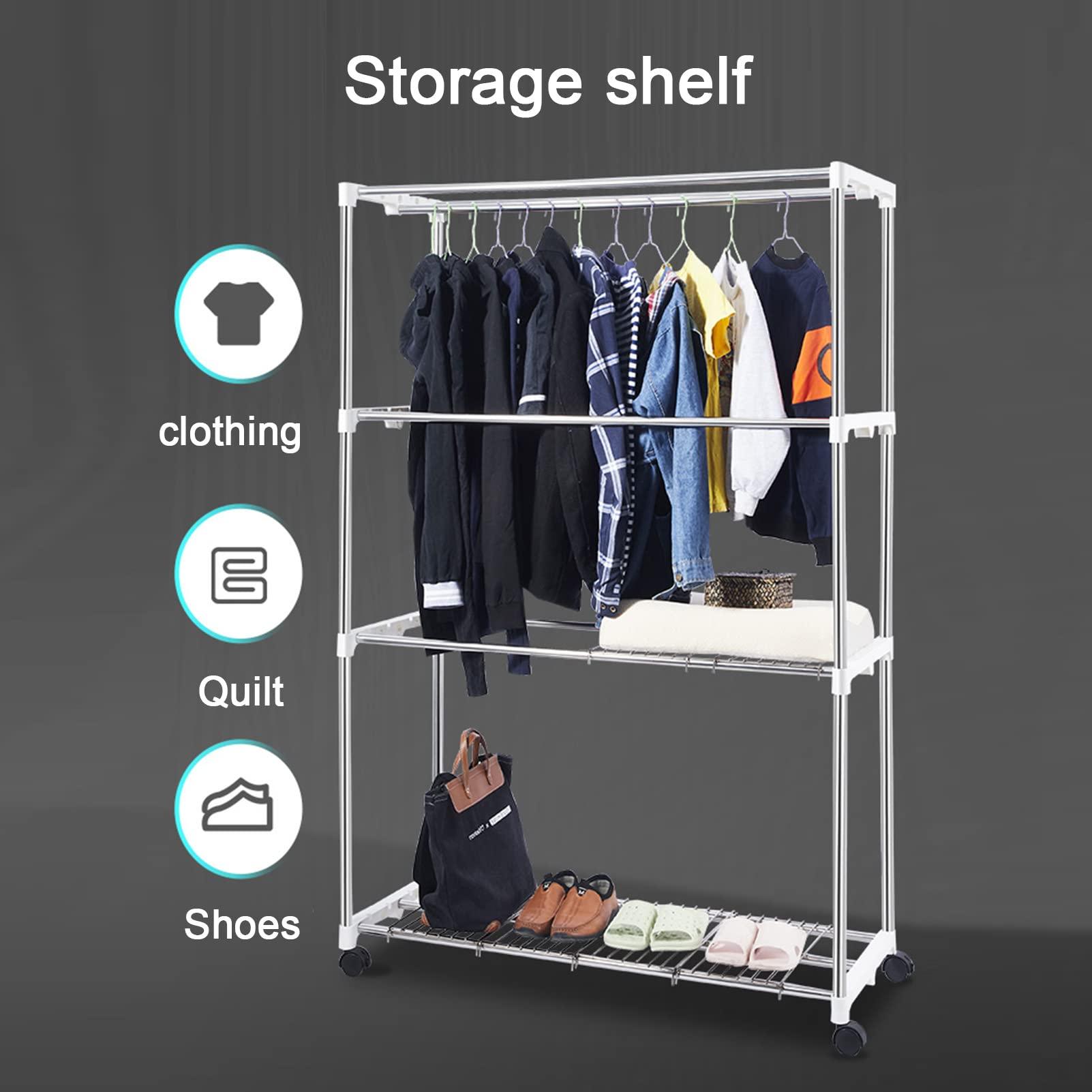 Household Products 3-Layer Stainless Steel Towel Rack, Commercial Floor-Standing Towel Drying Rack Rolling Trolley, Car wash Beauty Salon Barber and Hair Salon Dedicated Floor Drying Rack Multi-bar Rack