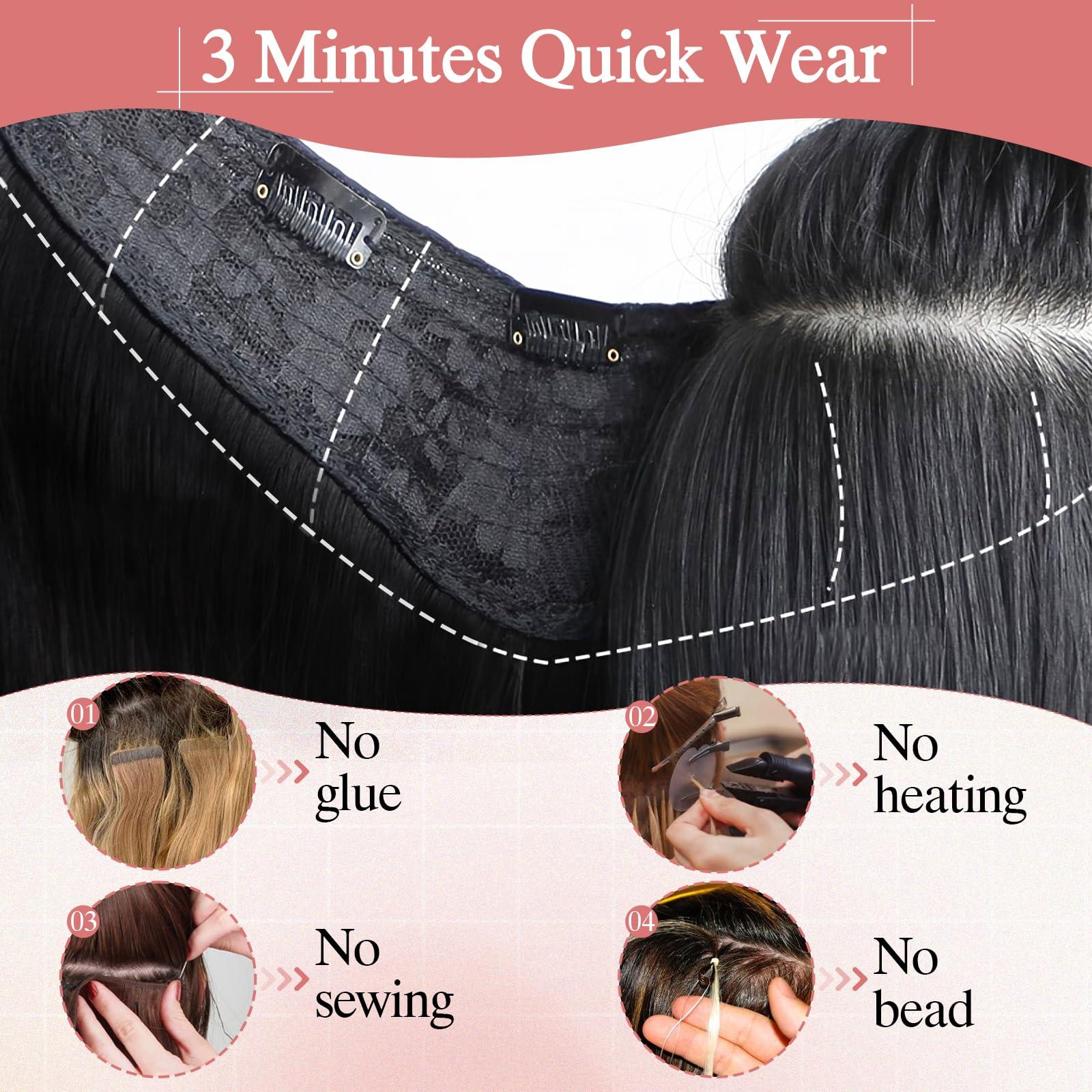 SEGO Pro SEGO Pro One Pieces Clip in Hair Extensions Human Hair Upgraded V-Shaped 5 Clips in Hair Extensions Human Hair Long One Piece Hair Extensions for Women,14 Inch,#04 Chocalate Brown,55g