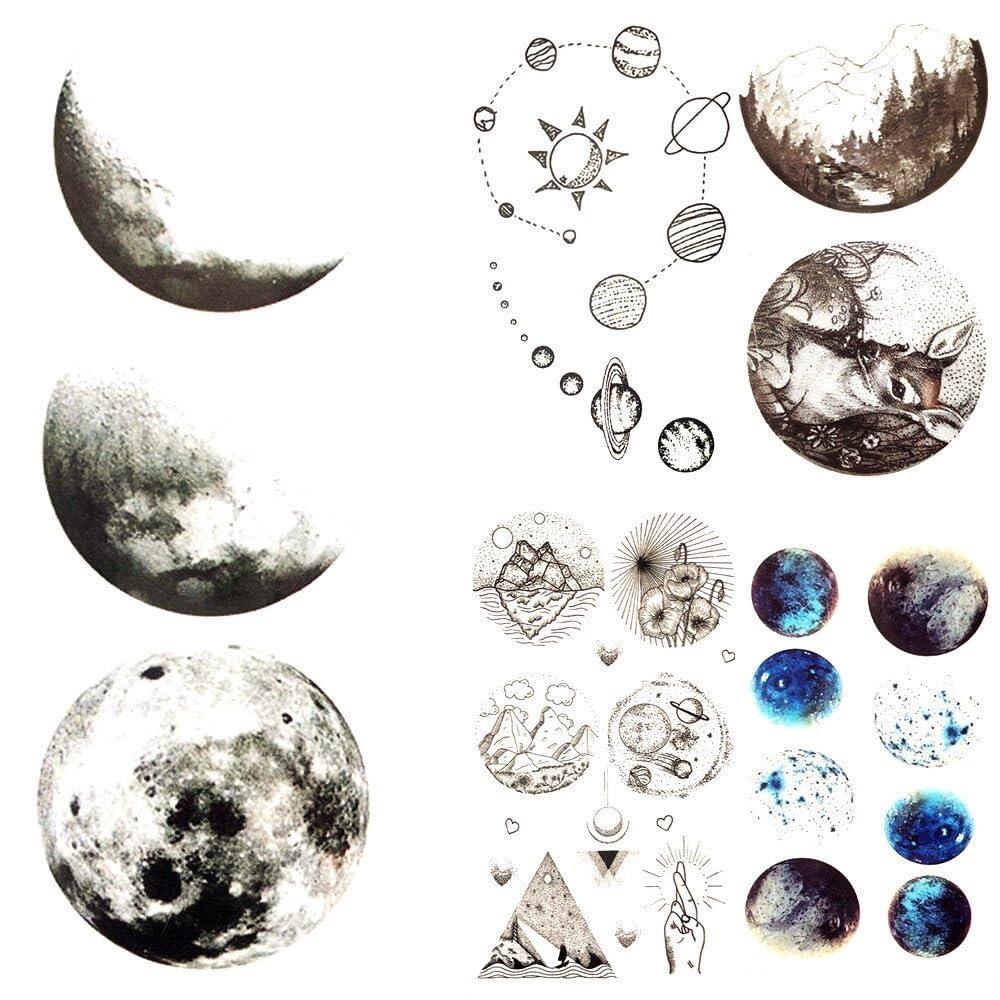 TTHUONG THATHU 3D Round Moon Universe Star Temporary Tattoo Stickers Earth Women Party Face Waterproof Tattoo Stickers Body Artm Art Tatoos Men
