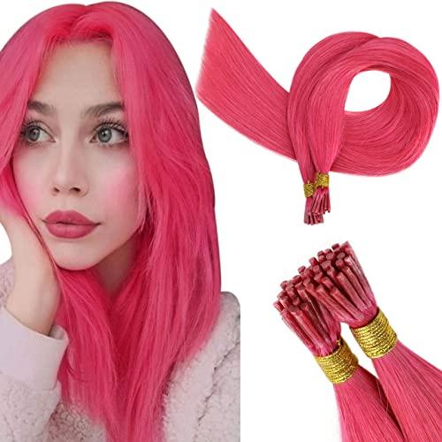 RUNATURE Great Deals:RUNATURE Real Itip Human Hair Extensions Keratin Pre Bonded Teal Hair Extension I Tip and I Tip Human Hair Extensions Pink Pre Bonded Human Hair Extension Silky Straight