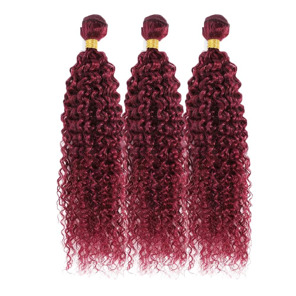 SUHKRPT 18 20 22 Inch 99J Bundles Burgundy Curly Wave Human Hair Bundles Brazilain 99J Red Bundles Virgin Hair Wine Red Kinky Curly Bundles Human Hair Extensions