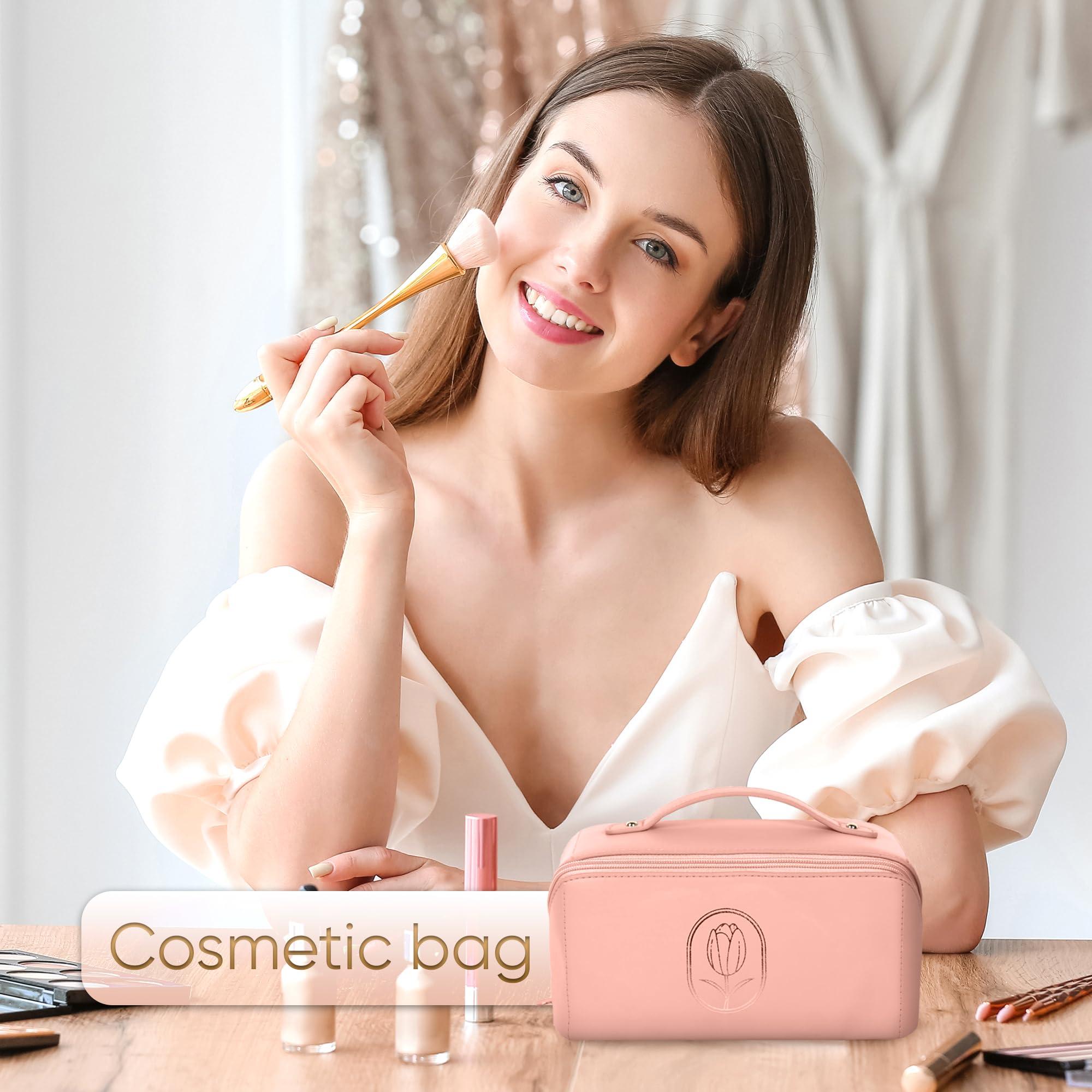 LV Levitural Levitural Large Capacity Travel Cosmetic Bag - Waterproof PU Leather Makeup Organizer with Handle, Divider, and Silicone Brush Holder