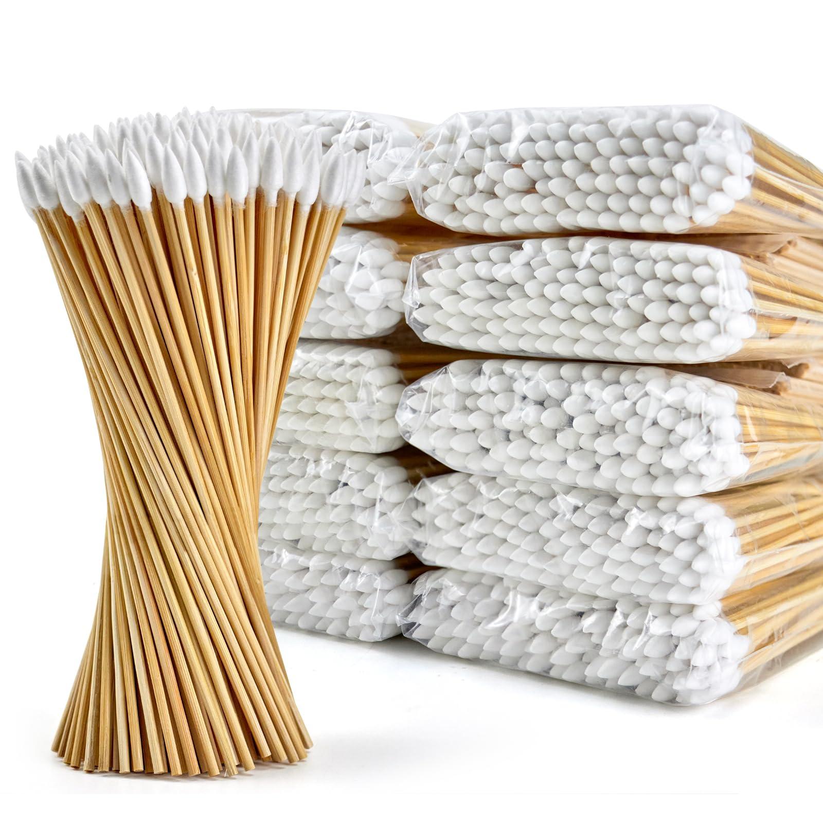 Bcowos 1000 Precision Long Cotton Swab - Pointed Cotton swabs 6 Inch- Biodegradable Bamboo Cotton Swabs - Versatile Cotton Tipped Applicators for Intricate Work Gun Cleaning Makeup Nails