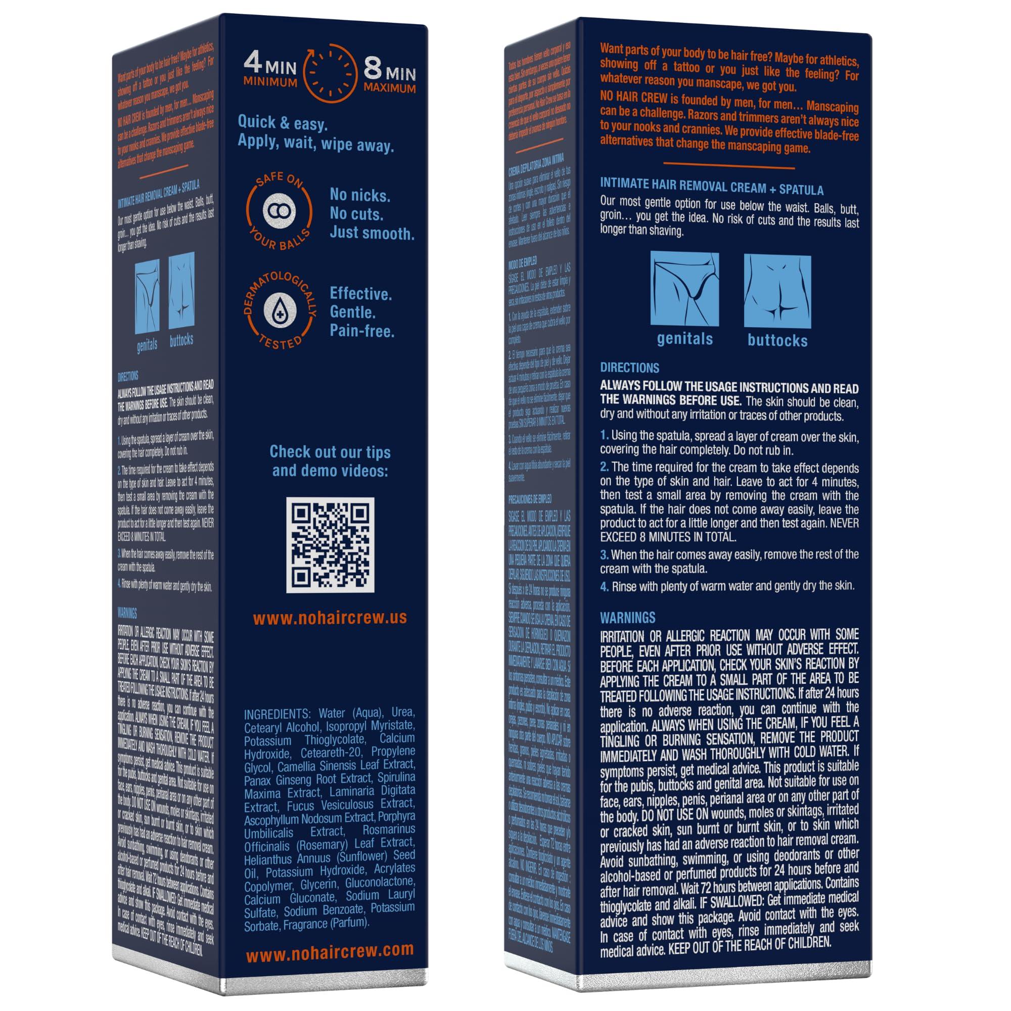 NO HAIR CREW No Hair Crew Intimate/Private At Home Hair Removal Cream for Men - Painless, Flawless, Soothing Depilatory for Unwanted Coarse Male Body Hair, 100ml