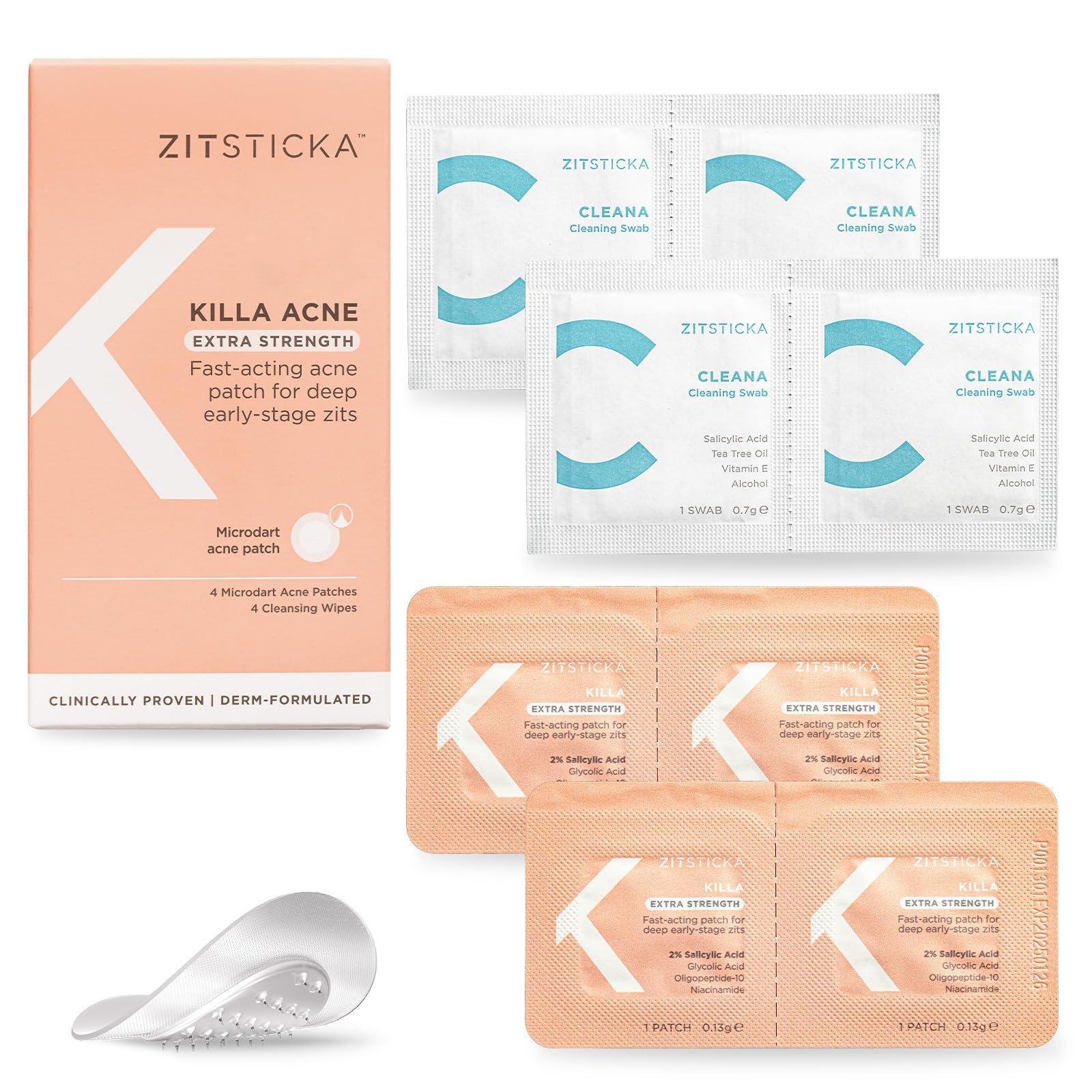 ZitSticka ZitSticka Extra Strength Killa Acne Patches for Face - World\'s Most Potent Pimple Patch with Fast-Acting Microdarts - Starts Working within 2 Hours for Deep, Early-Stage Zits & Blemish - 4 Count