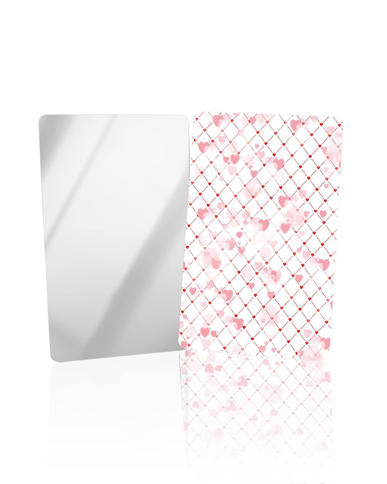 Carosoffe Carosoffe Valentine's Day Small Compact Mirror for Purse, Pink Ombre Love Hearts Red Diamond Grid Travel Makeup Mirror for Women Men, Rectangular Handheld Compact Pocket Mirror 2 PCS