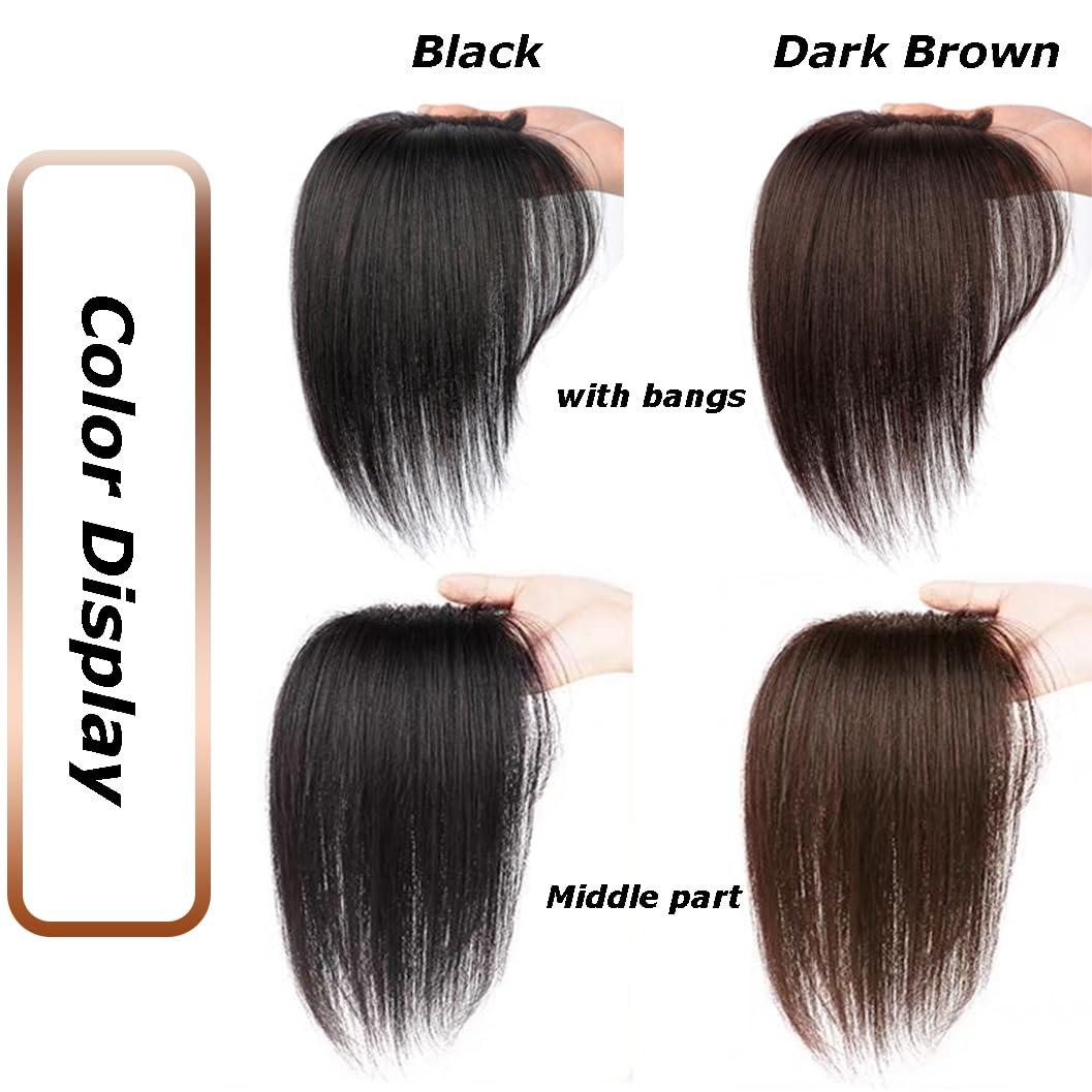 AiUree AiUree Short Hand Woven Ugrade Lace Human Hair Topper with French Bangs,10\" Women Toupee Human Hair Clip on Bangs Forehead Hair Piece Topper Human Hair Extensions Fake Fringe Hairpiece Dark Brown