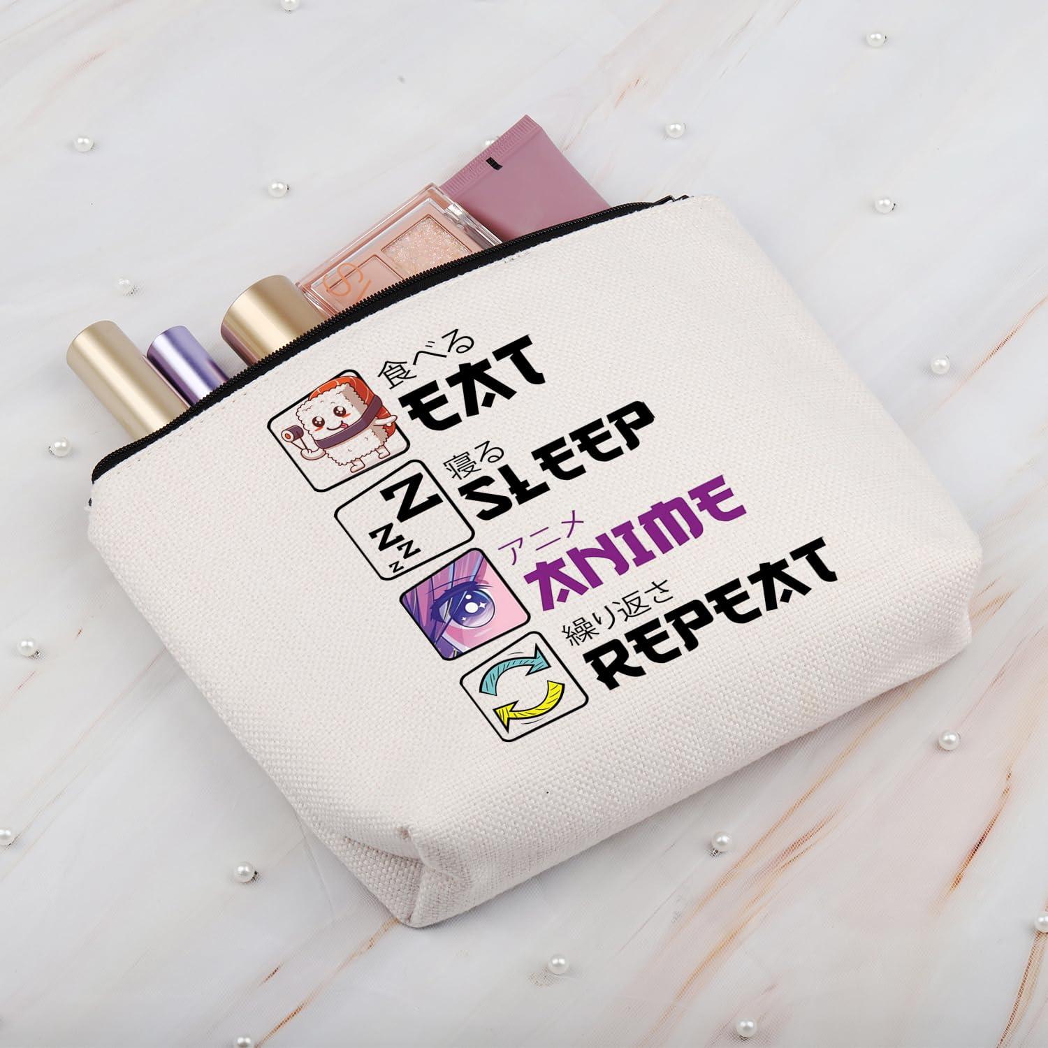 BDPWSS BDPWSS Anime Lover Gift Eat Sleep Anime Repeat Makeup Bag for Japanese Manga Fans Gift