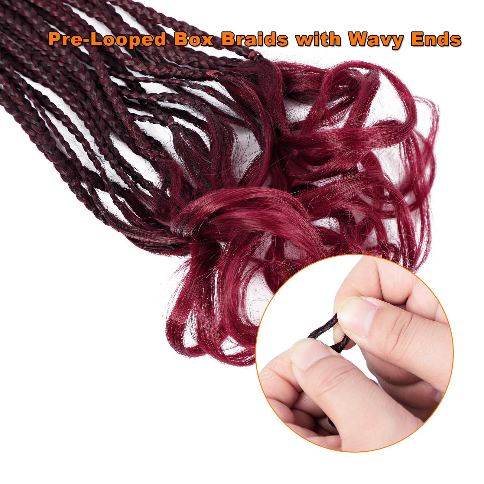 BAOTA BAOTA Box Braids Crochet Hair Pre Looped Red Goddess Box Braids with Curly Ends Short Bohemian Box Braids Crochet Hair 14 Inch 7 Packs (1B/BUG#)