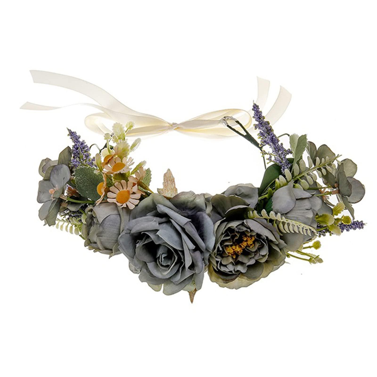 HUIFACAI HUIFACAI Flower Headband Women Floral Garland Headpiece Bride Flower Headband Bohemian Flower Crown Wedding Bridal