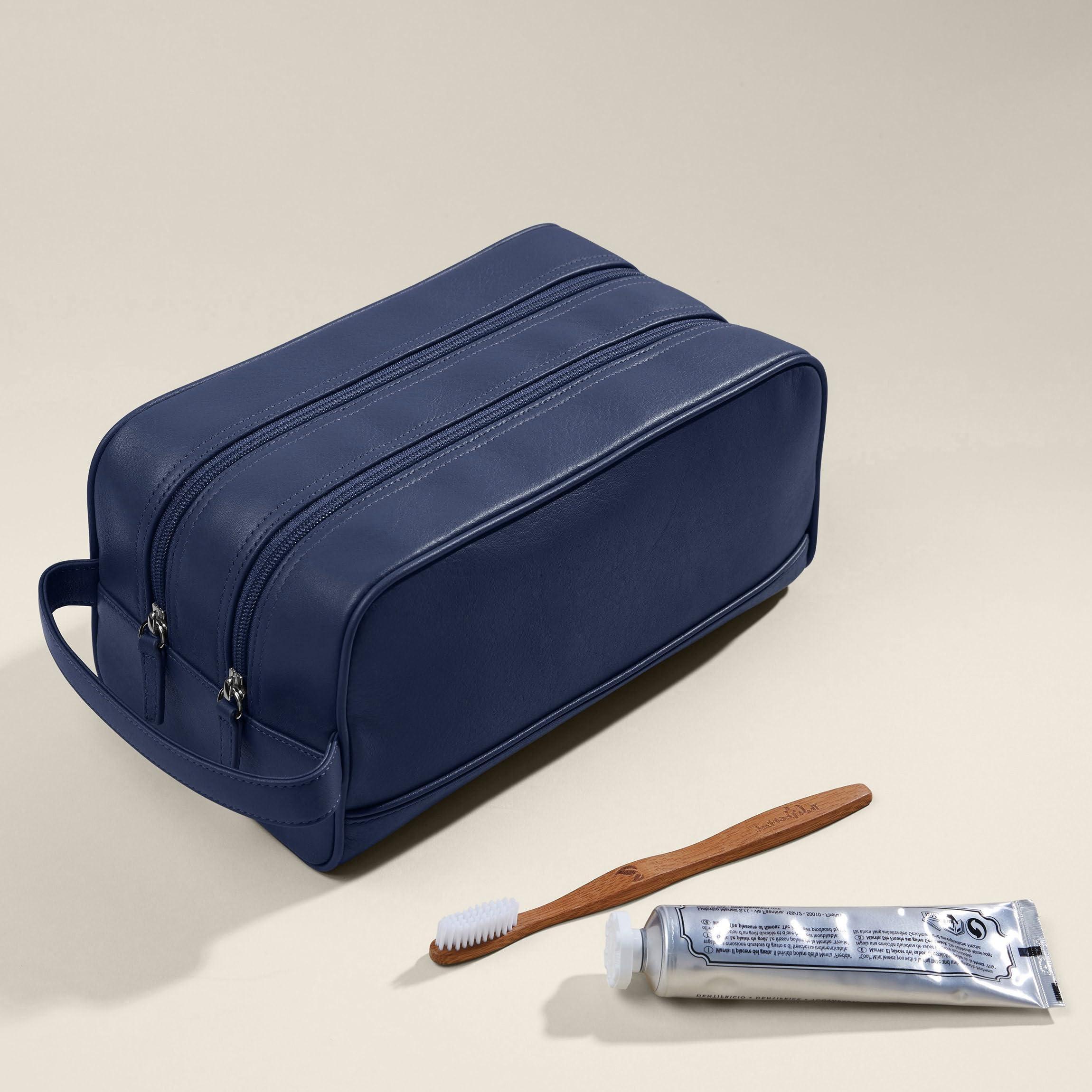 Leatherology Leatherology Navy Blue Small Double Zip Toiletry Bag - Compact design, Dual zipped compartments, Versatile organization