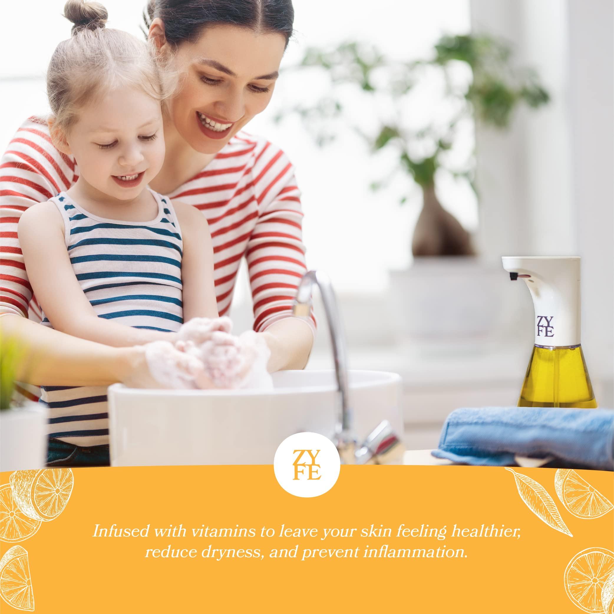 ZYFE ZYFE Eco Friendly Hand Soap Refills Family Pack - Pland Dervied Liquid Handsoap With 5x Vitamins - 2 12oz Pump Dispenser Bottles and 1 64oz Refill - Citrus