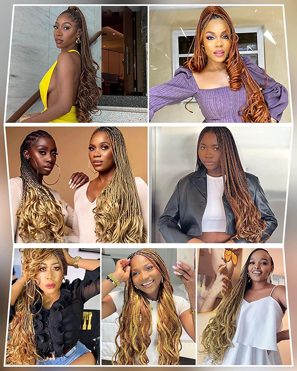 kossys 9 Packs French Curl Crochet Braids 18 Inch T1/30/27 Goddess Box Braids Crochet Hair Crochet Braids Pre Looped With Loose Wavy Braiding Hair,Blonde Brown Ombre Curly Wavy Ends Synthetic Hair Extensions for Women (18 Inch (Pack of 9), T1/30/27)