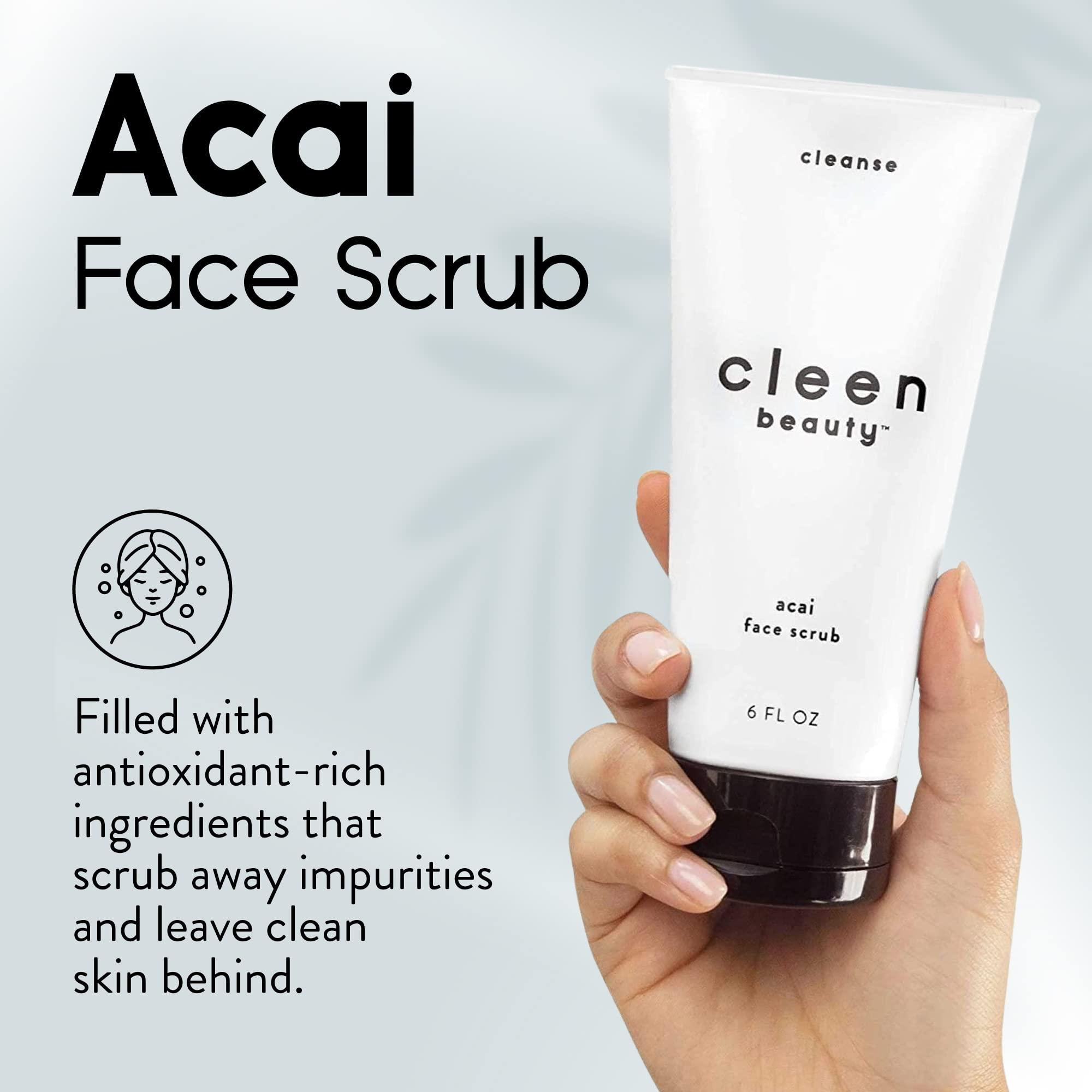 CLEEN BEAUTY Cleen Beauty Acai Face Scrub | Acai Face Exfoliator | Exfoliating Face Wash with Brazil Nut Oil & Avocado Oil | Facial Scrub - Paraben Free, SLS Free | Exfoliating Face Scrub | 6.0 Fl Oz