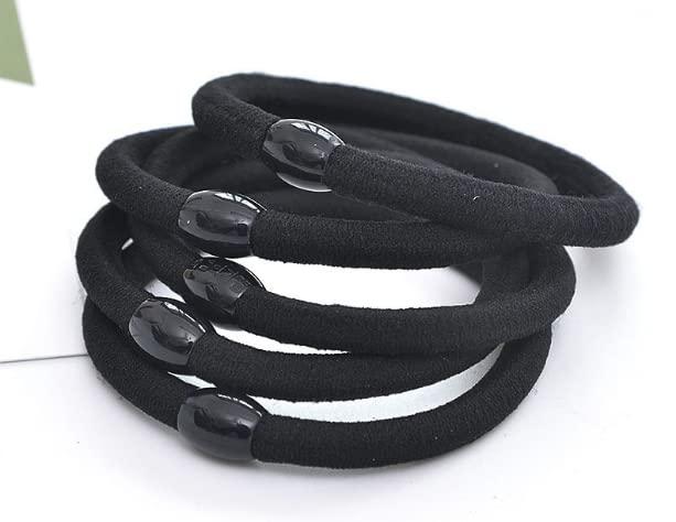 glossy bird Black Hair Ties with plastic ball,50 Pcs Elastic Hair Ties for Women Girls, No Metal No Slip Hair Bands Hair Elastics Ponytail Holders for Thick Hair Medium Hair GB-JX018