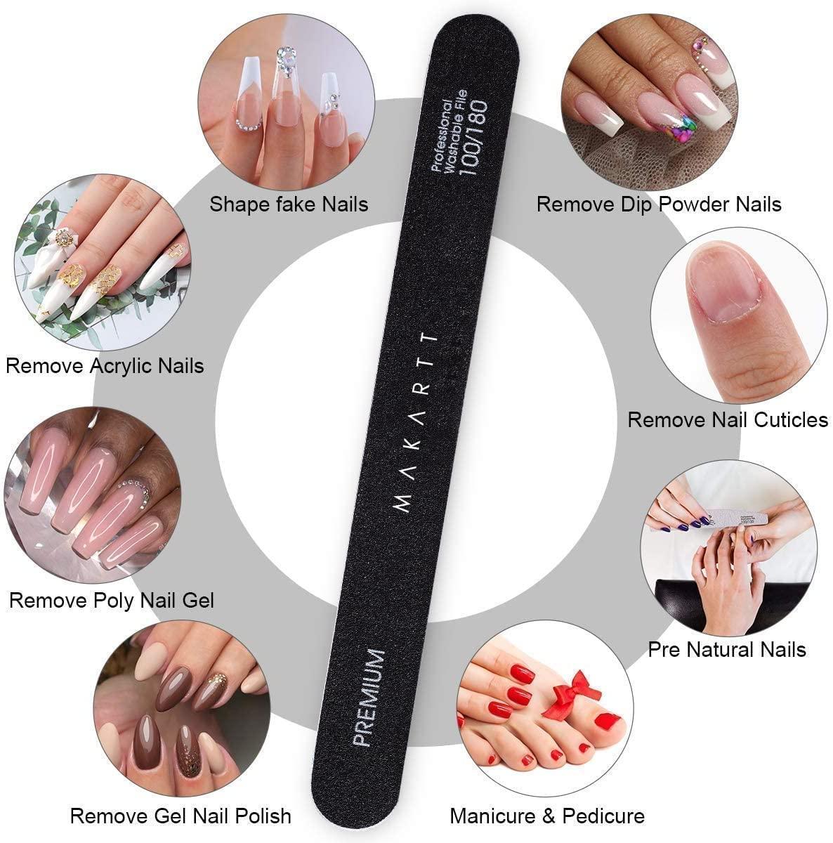 Makartt Makartt Nail File 100 180 Grit Emery Boards for Nails 10pcs Black Nail Files Professional Washable Doubled Sides Nail File Kit for Natural Acrylic Nails Coarse for DIY Salon Use