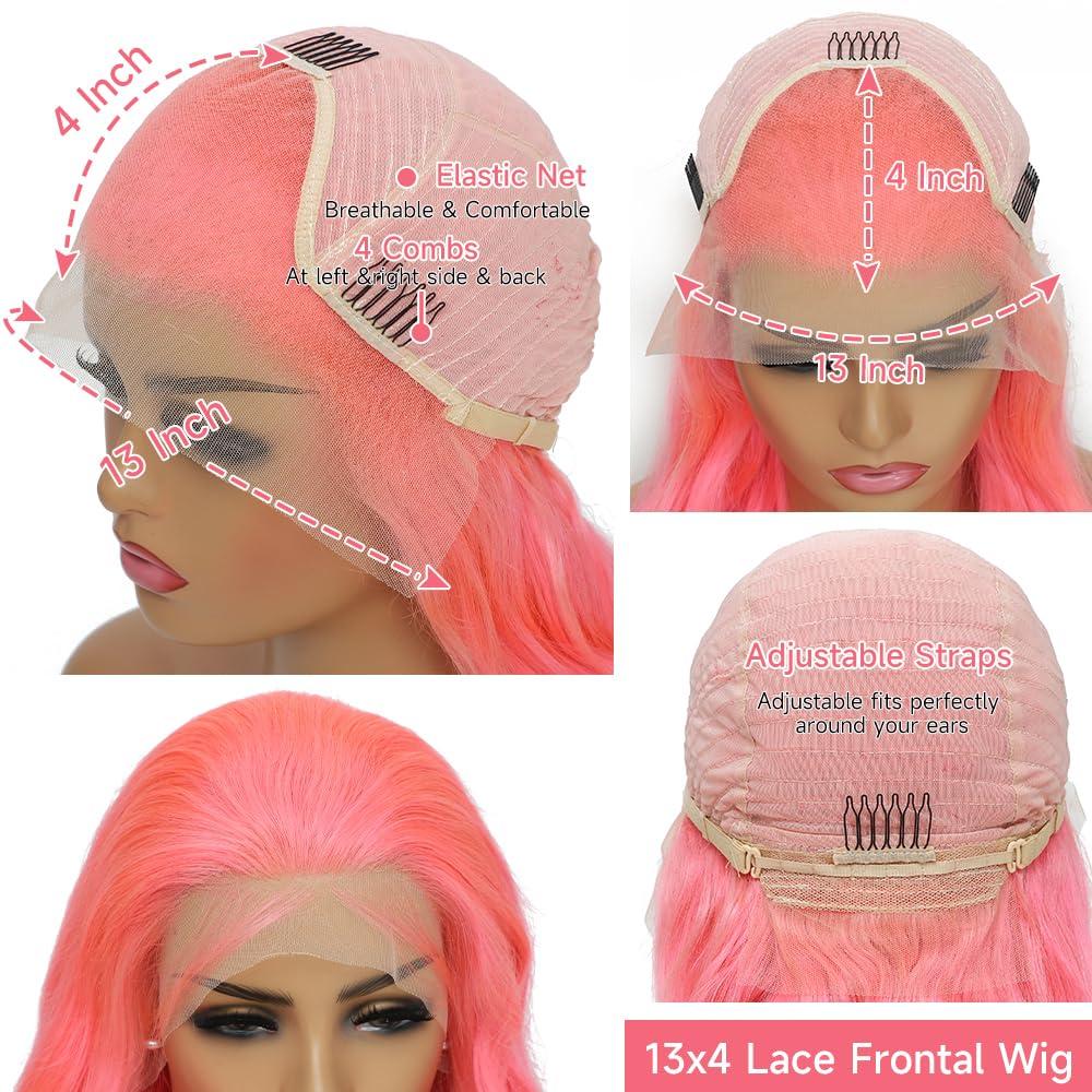 KEGOO KEGOO Pink Lace Front Wig Human Hair 13x4 Pink Human Hair Wig 180% Density Body Wave HD Lace Front Wigs Human Hair Pre Plucked Pink Lace Frontal Colored Wigs Human Hair Pink Wig Human Hair 24 Inch