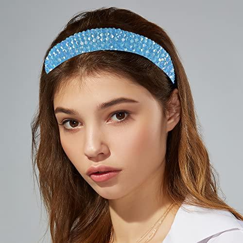 VOCOSTE VOCOSTE Rhinestone Headband, Bling Padded Hairband Sparkle Faux Crystal Headbands Hair Accessories for Women, Sky Blue, 1.18 Inch Wide