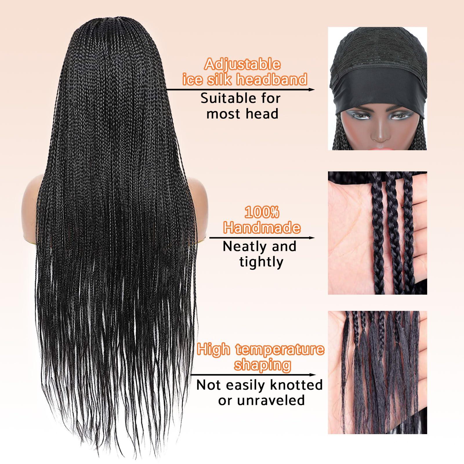 ROSEBONY ROSEBONY Box Braided Headband Wigs for Black Women Micro Braids 30 Inch Long Wigs Synthetic Wigs with Small Braids (1b, Headband Box Wig)