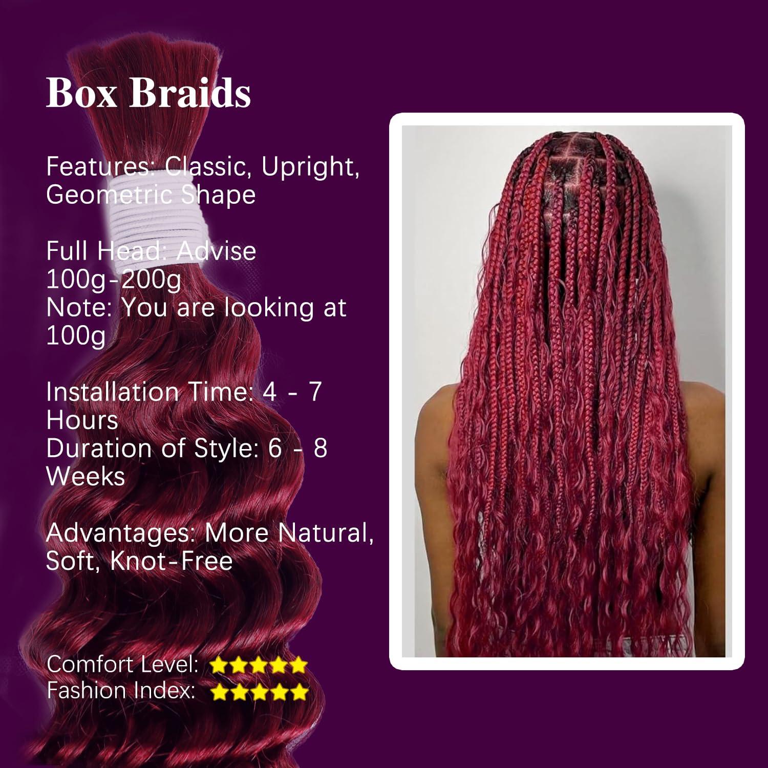 Xagujpo Human Hair Bulk For Braiding 100g/Pack 16 Inch Burgundy Deep Wave Bulk Human Hair For Braiding No Weft 99J Deep Curly Braiding Hair Extensions 100% Human Hair Bulk For Micro Braids Hair