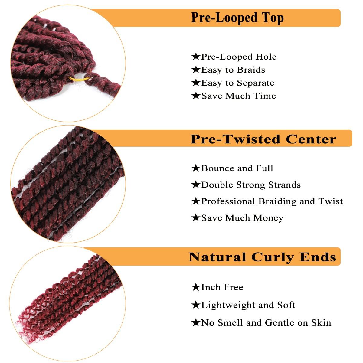 Flagship Passion Twist Hair 24 Inch 7Packs Red Ombre Burgundy Long Pre-twisted Passion Twist Crochet Hair Pre-looped Crochet Hair for Black Women (7Packs,Tbug)