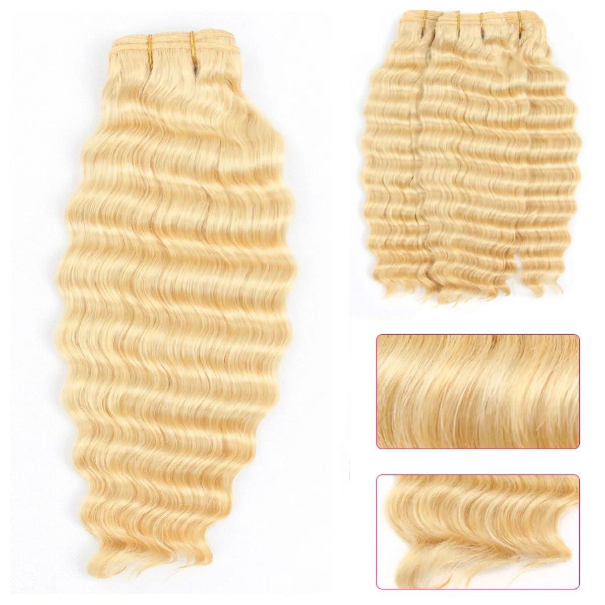 HOTLOVE HOTLOVE 613 Blonde Human Hair 3 Bundles with Frontal Brazilian Body Wave with Baby Hair Frontal 100% Ear to Ear Virgin Human Hair Weave with 13x4 Lace Frontal 32 34 36+20 Inch