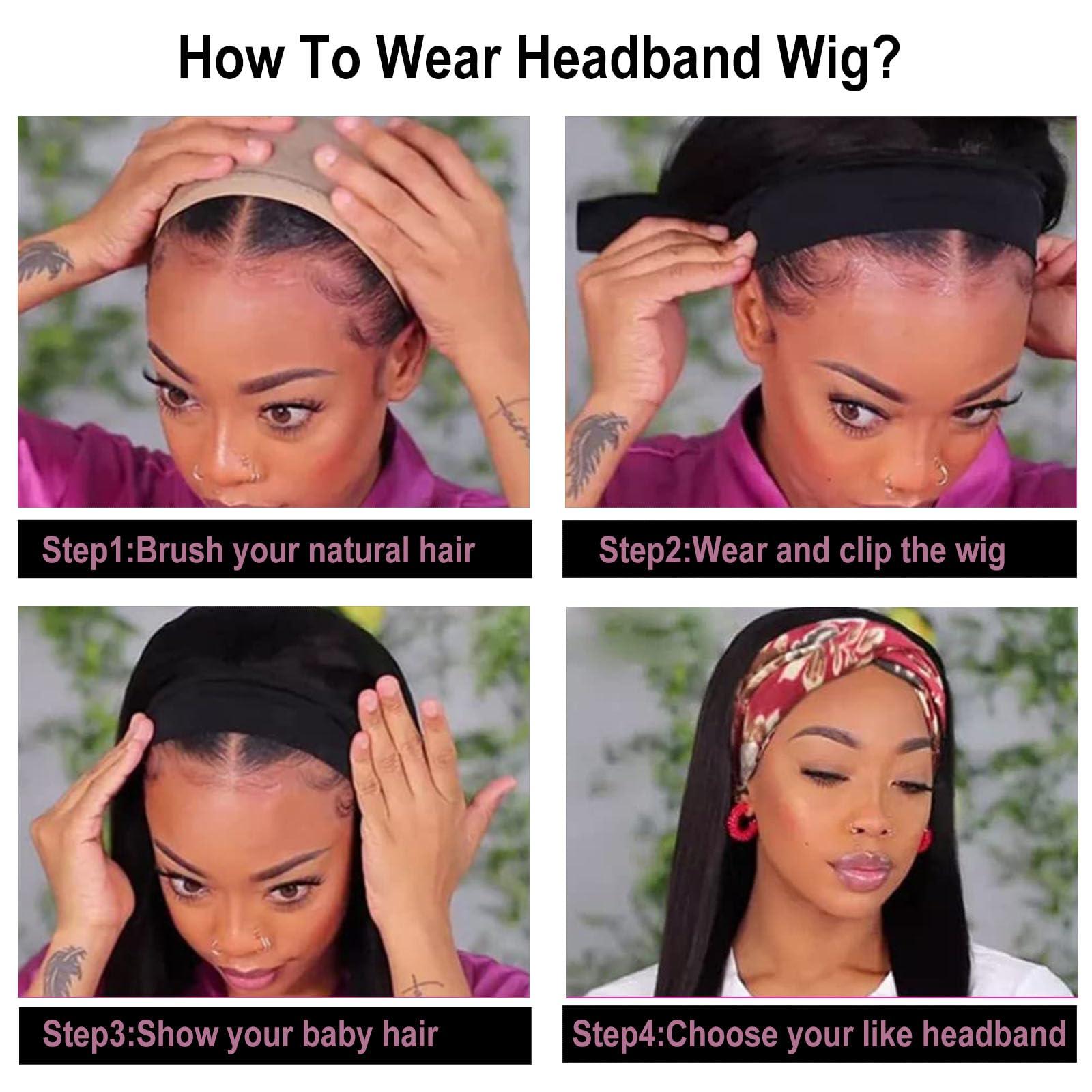 losta losta Bob Headband Wig Human Hair Glueless Bob Wigs Human Hair Wear and Go Guleless Wigs for Black Women Straight Bob Human Hair 180% Density 10A Brazilian Human Hair Headband Wig(14in)