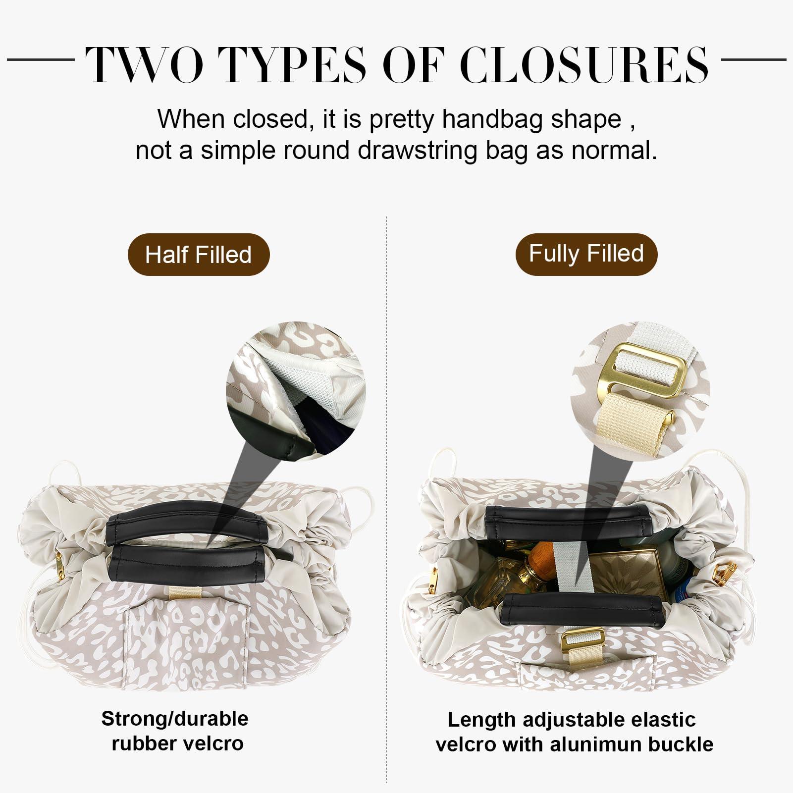 Vomgomfom Vomgomfom 20 inch Drawstring Makeup Bag Open Flat,Waterproof Magic Cosmetic Pouch for Women,Beige