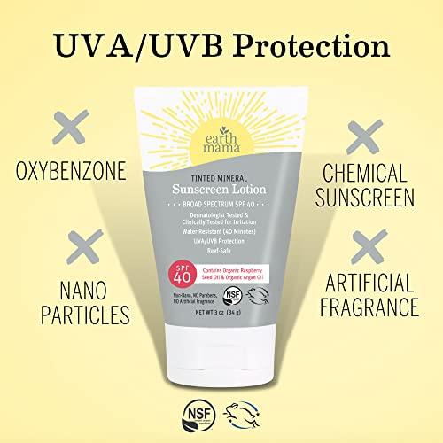 Earth Mama Earth Mama Tinted Mineral Sunscreen Lotion SPF 40, Contains Organic Argan and Red Raspberry Seed Oil, 3-Ounces, 2-Pack