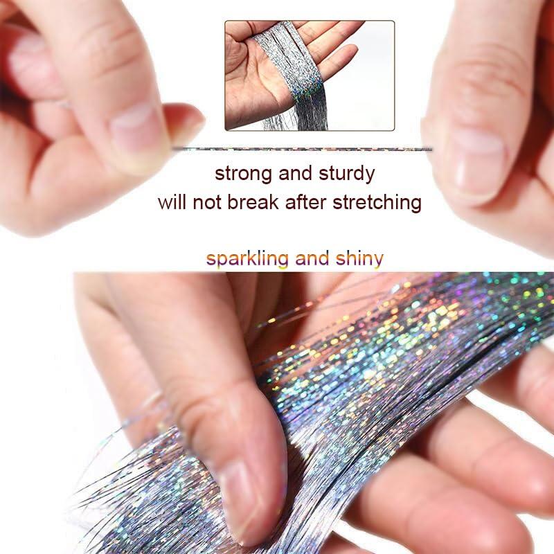 CelineBella CelineBella 12 Colors Hair Tinsel Kit with Tools Highlights Sparkling Fairy Hair with Glitter Powder Tinsel Hair Extensions for Girls Christmas Cosplay Party