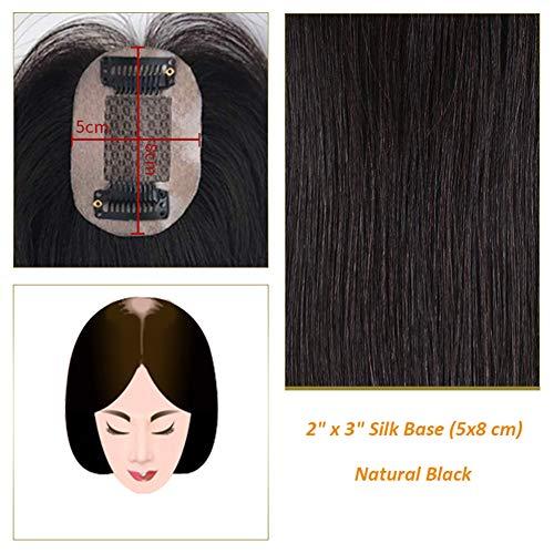 Yanamy Human Hair Toppers for Women with Thinning Hair, Clips in 2" x 3" Silk Base Crown Topper Hairpieces, 6.7" Natural Black