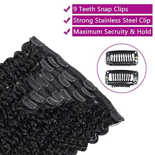 R RACILY HAIR Kinky Curly Clip In Hair Extensions Human Hair 1 Set 3C 4A Curly Wave Clip Ins Full Head for Black Women Brazilian Remy Human Hair Natural Color Double Weft Long 8 Pieces/Lot 135g (20", Curly)